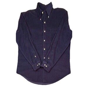 Men's Lands End Casual Gorp Blue Corduroy Button Down Shirt Size L 16-16 1/2